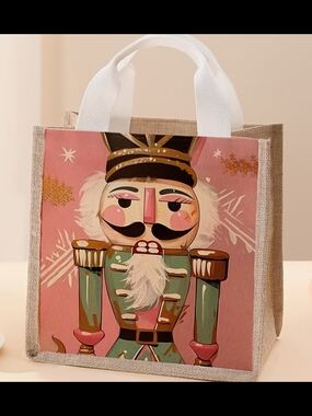 Festive Pink Nutcracker Canvas Tote Bag with White Handles